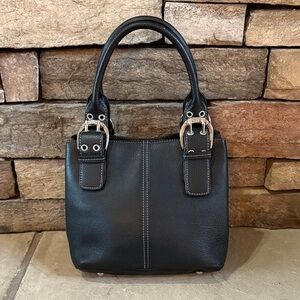 Tignanello dark brown pebbled leather with silver accent small hand bag